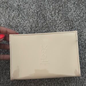YSL Beauté Cream Clutch Makeup Bag Patent Faux Leather